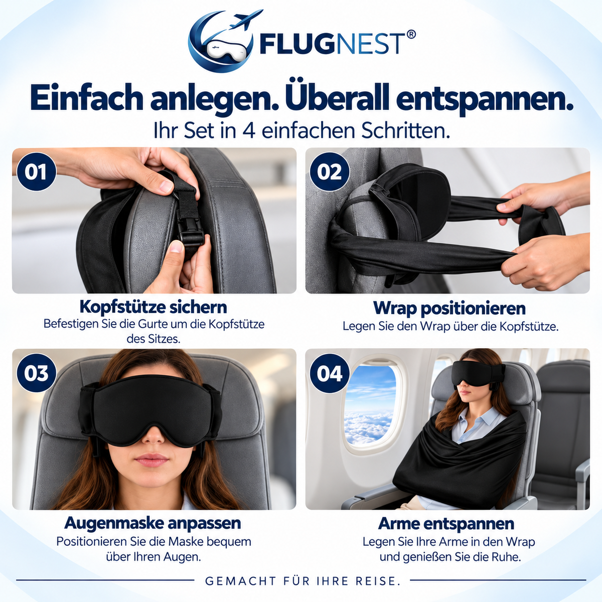 FLUGNEST™ First-Class 3-in-1 Reise-Schlafset